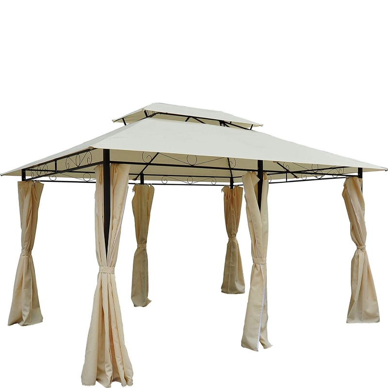 Double Roof Outdoor With Vented Soft  Top  Gazebo Cannopy and Removable Curtains