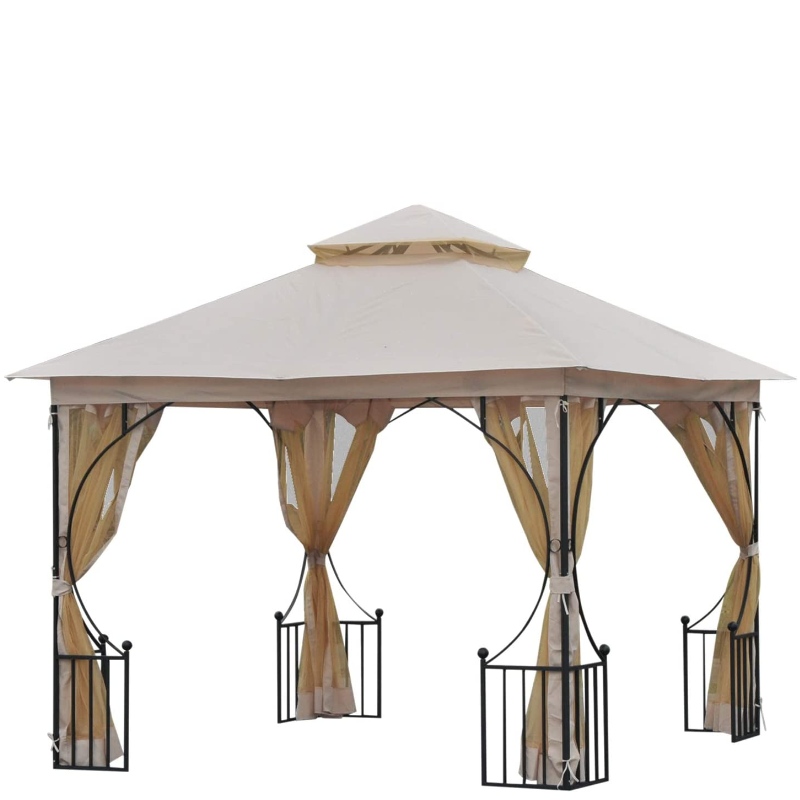 10' x 10' Steel Outdoor Garden Gazebo Canopy with Mesh Netting Walls & a Roof Resistant to UV Rays