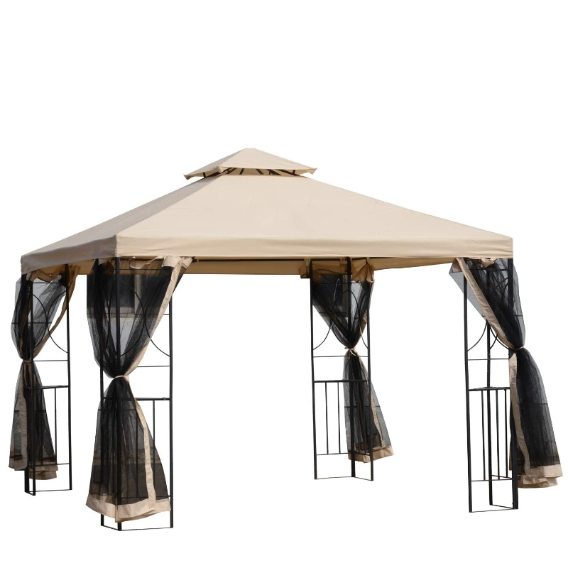 10' x 10’ Steel Fabric Square Outdoor Gazebo with Mosquito Netting