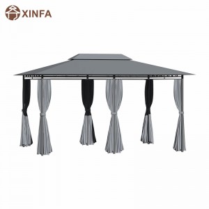 10' x 13' Outdoor Soft Top Gazebo Pergola with Curtains, 2-Tier Steel Frame Gazebo for Patio, Sage Grey