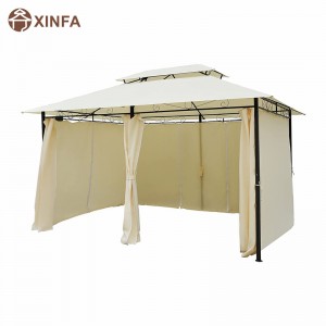 10\' x 13\' Outdoor Soft Top Gazebo Pergola with Curtains, 2-Tier Steel Frame Gazebo for Patio, Cream White