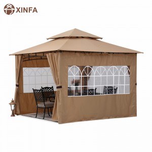 10’x10’ Outdoor Gazebo for Patio with Church Window SideWalls,Brown