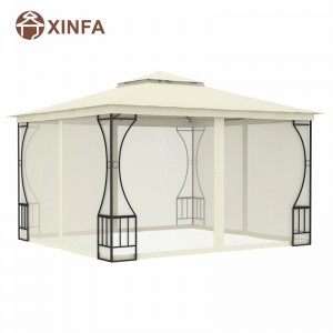 Outdoor Gazebo Canopy Garden Waterproof Gazebos With Black Four Sided Mosquito Net,White